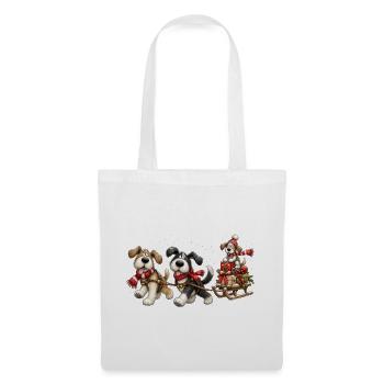 🎁 Weihnachts-Schlittenhunde - Stoffbeutel - Weiß - Vorne
