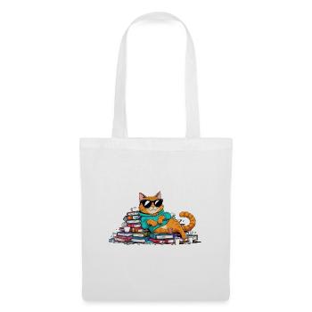 Casual bookworm cat with sunglasses - Tote Bag - white - Front