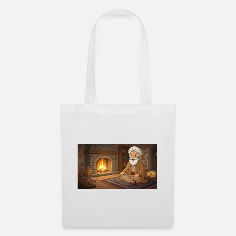 Paix intérieure et pleine conscience : Conception près de la cheminée - Sac en tissu - blanc
