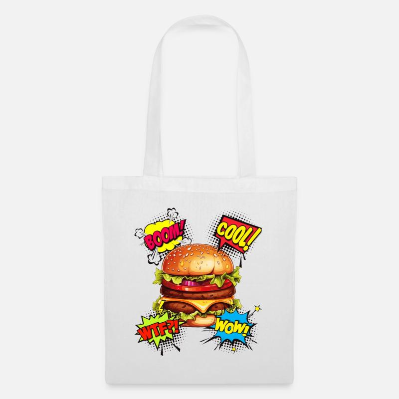 Burger, Pop Art, Hamburger, Cheeseburger, Restauration rapide - Sac en tissu - blanc