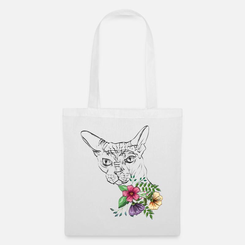 Katze mit Blumen - Stoffbeutel - Weiß