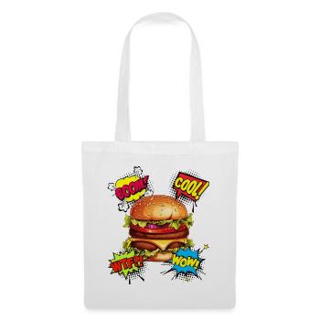 Burger Pop Art Hamburger Cheeseburger Fast Food - Stoffbeutel - Weiß - Vorne