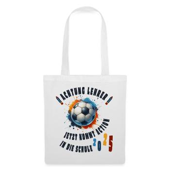Einschulung 2025 - Fußball - Achtung Lehrer! - Stoffbeutel - Weiß - Vorne