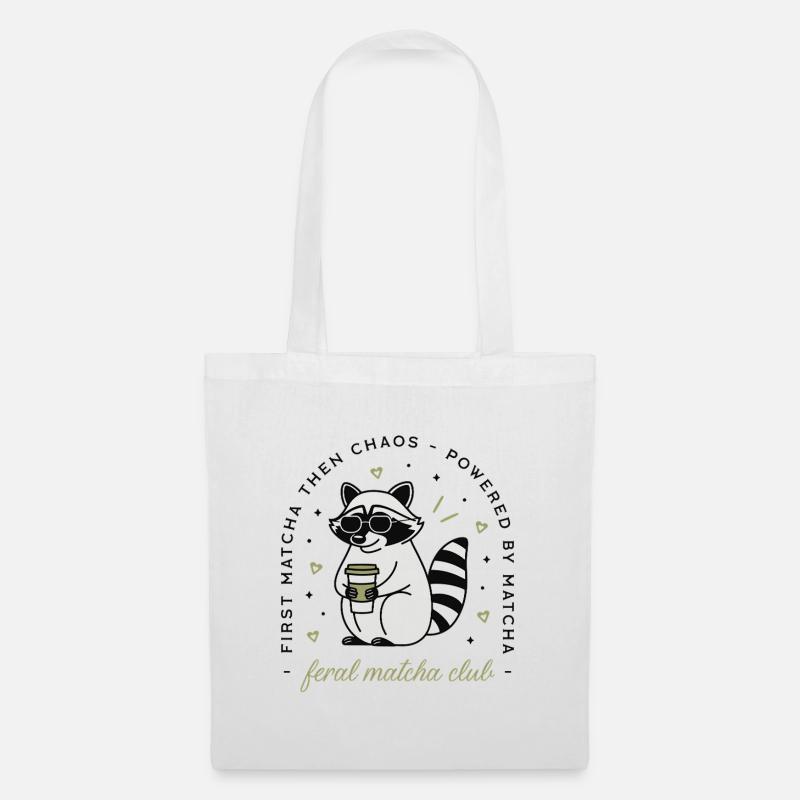 Waschbär mit Matcha-Tee Humor Kawaii Ästhetik - Stoffbeutel - Weiß