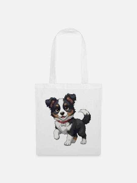 Border Collie Welpe süß - Stoffbeutel - Weiß