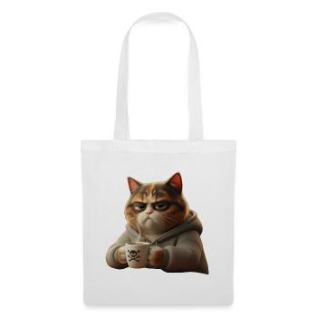 Lustige müde Katze mit Kaffeetasse Morgenkaffee - Stoffbeutel - Weiß - Vorne