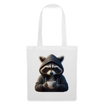 Grimmiger Kaffee-Waschbär im Hoodie Artwork - Stoffbeutel - Weiß - Vorne