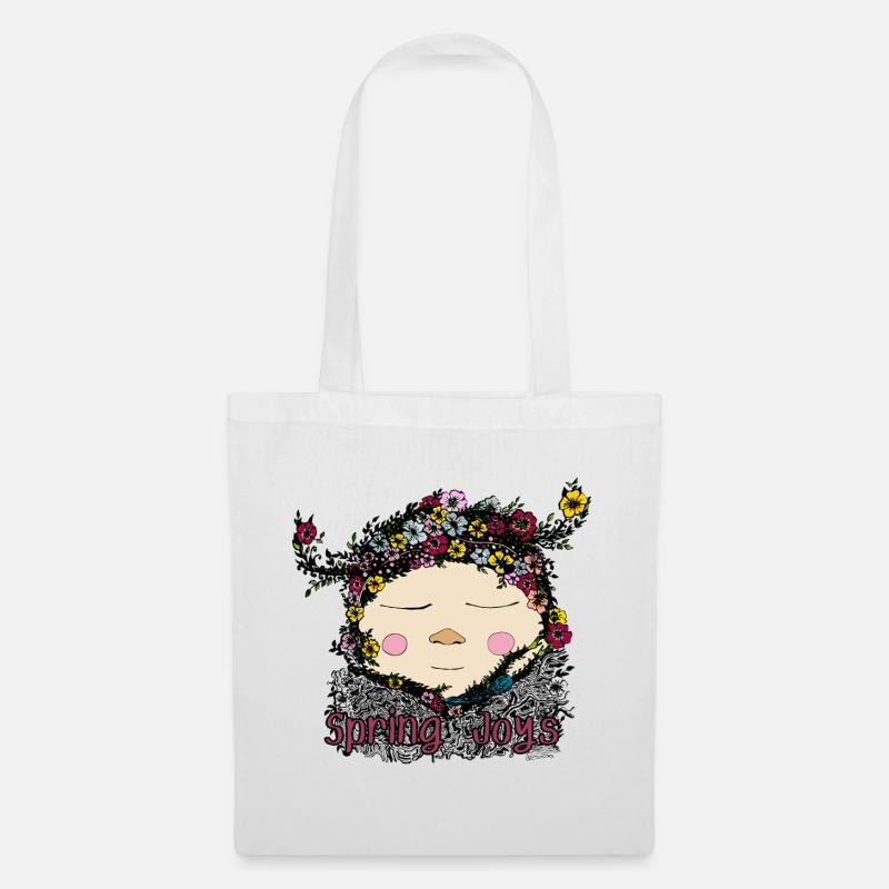 Spring Joy Gnome – Gemütliche Naturillustration - Stoffbeutel - Weiß