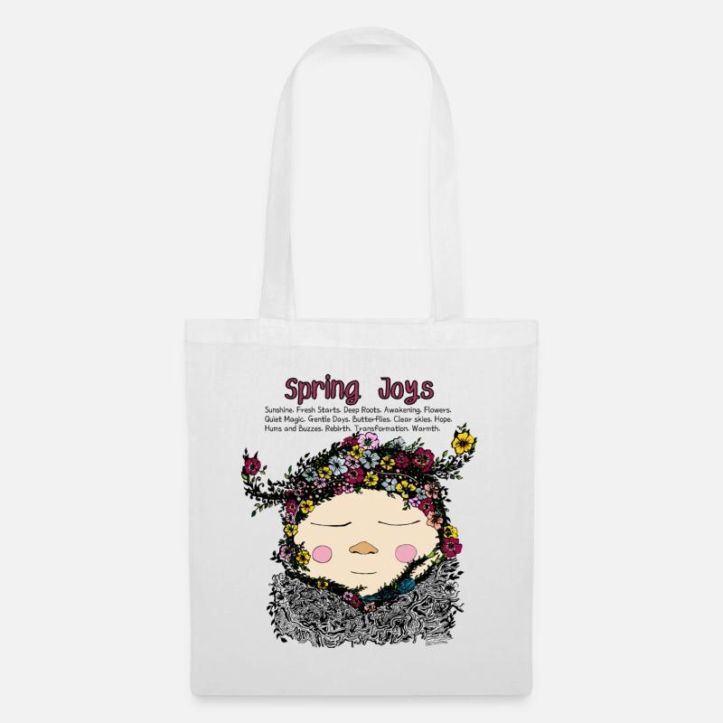 Spring Joy Gnome – Gemütliche Naturillustration - Stoffbeutel - Weiß