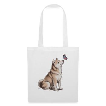 Chien Akita Inu avec motif papillon - Sac en tissu - blanc - Devant