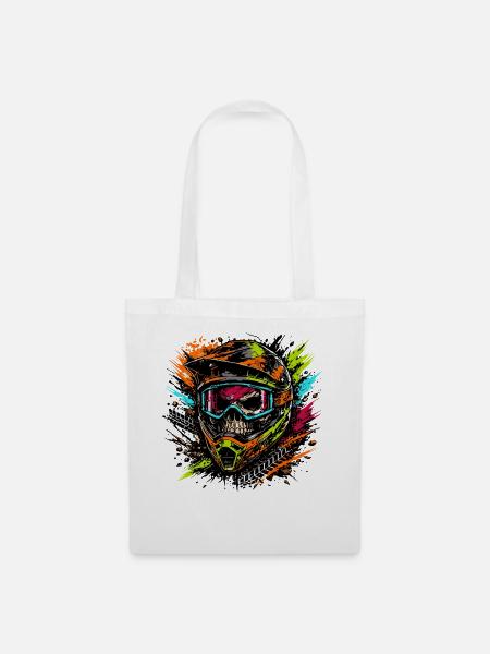 Motocross Helm Skull Design - Stoffbeutel - Weiß