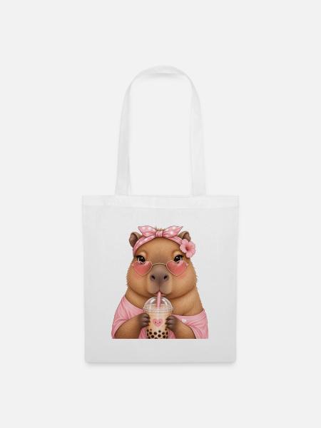 Capybara Girl Bubble Tea - Stoffbeutel - Weiß