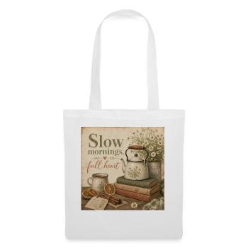Slow Mornings Full Heart Poster Coffee Tea Decoration - Tote Bag - white - Front
