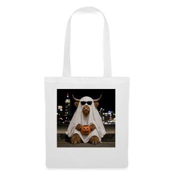 Highland Cow Halloween Ghost with Pumpkin T-Shirt - Tote Bag - white - Front