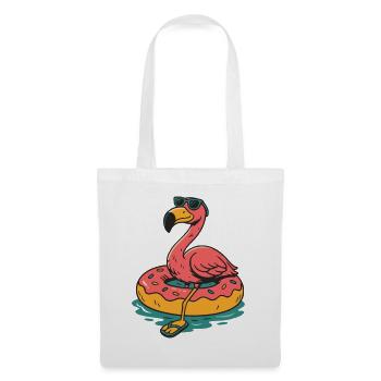 Flamingo im Pool mit Donut Schwimmring Sommer - Stoffbeutel - Weiß - Vorne