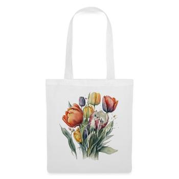 Aquarell-Tulpenbouquet-Schrift - Stoffbeutel - Weiß - Vorne