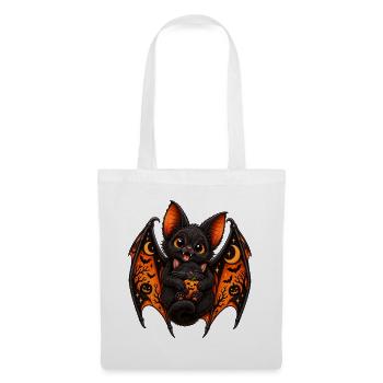 Süße Fledermaus & schwarze Katze – Halloween - Stoffbeutel - Weiß - Vorne
