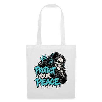 Protect Your Peace – Skull Headphones Streetwear - Stoffbeutel - Weiß - Vorne