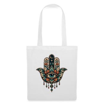 Florale Hamsa mit zentralem Auge Hand von Fatima - Stoffbeutel - Weiß - Vorne