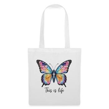 Schmetterling Kreuz Christlicher Spruch - Stoffbeutel - Weiß - Vorne