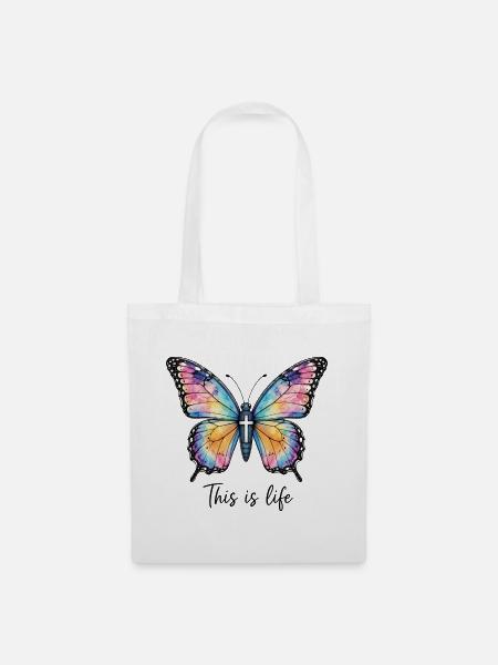 Schmetterling Kreuz Christlicher Spruch - Stoffbeutel - Weiß