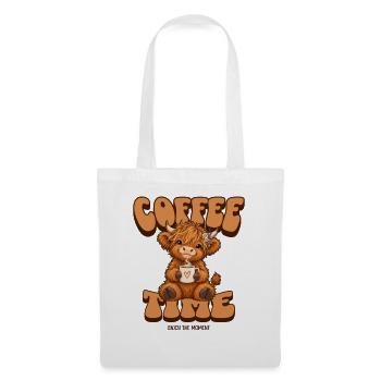 Süßes Hochlandrind Kaffee T-Shirt – Coffee Time - Stoffbeutel - Weiß - Vorne