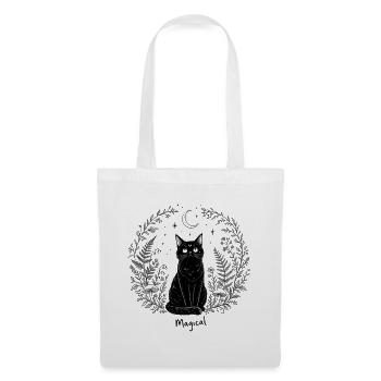 Schwarze Katze Magical Mond Mystisch Cottagecore - Stoffbeutel - Weiß - Vorne