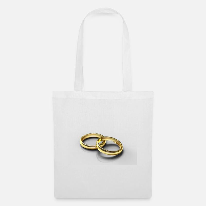 Goldene Ringe Hochzeitsthema - Stoffbeutel - Weiß