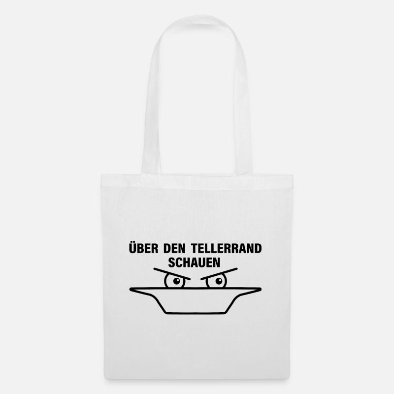 Lustiger Spruch über den Tellerrand schauen - Stoffbeutel - Weiß