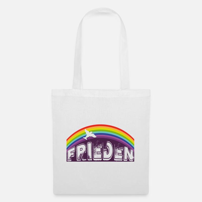 FRIEDEN SCHRIFTZUG mit Regenbogen - Stoffbeutel - Weiß