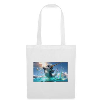 Bébé narval à la corne dorée saute hors de la mer - Sac en tissu - blanc - Devant