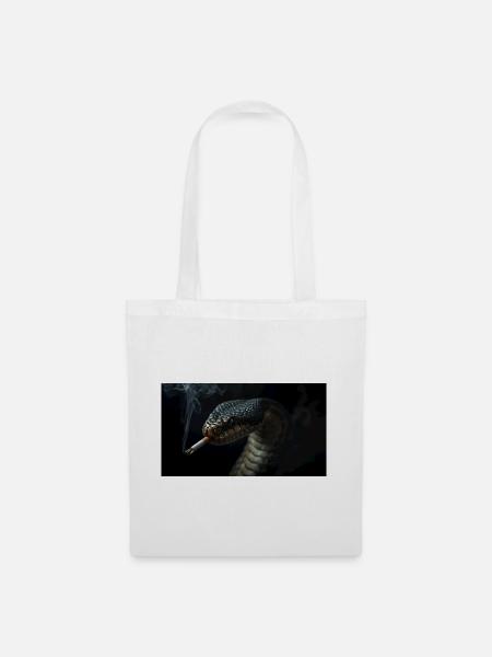 Cobra Schlange mit Zigarette - Stoffbeutel - Weiß