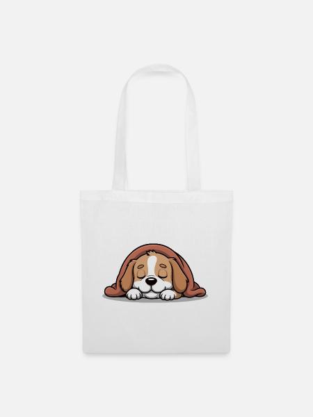Schlafendes Beagle Kuscheltier - Stoffbeutel - Weiß