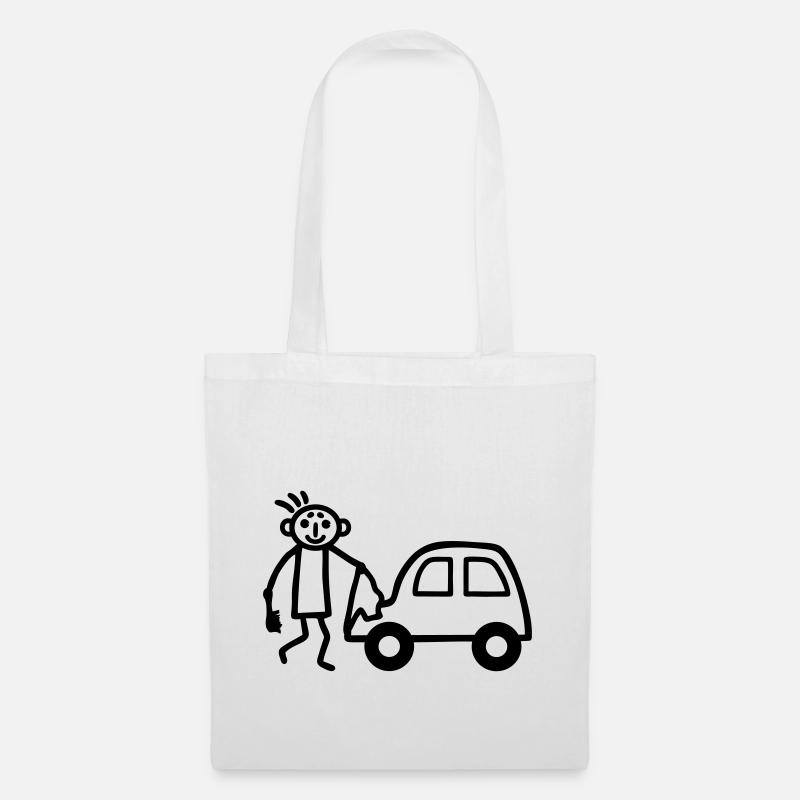 Strichmännchen Autowäsche - Stoffbeutel - Weiß