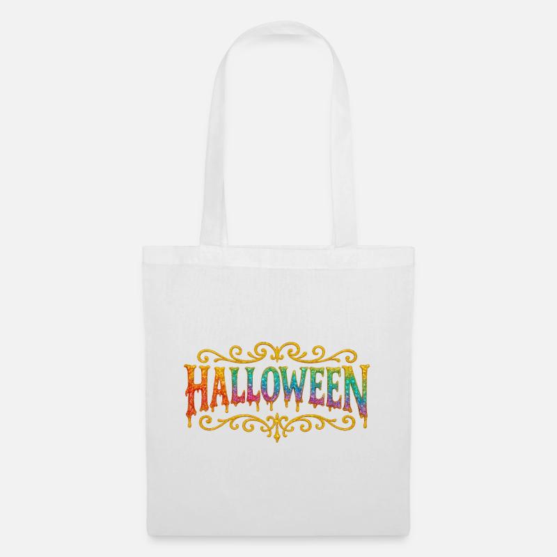 Farbglitzer Halloween Schrift - Stoffbeutel - Weiß