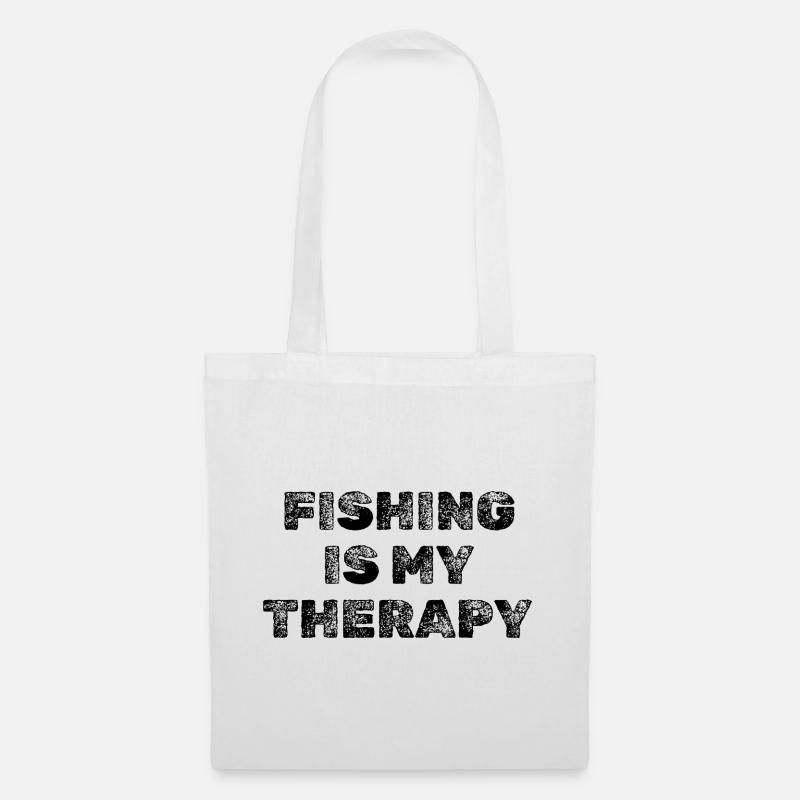 FISHING IS MY THERAPY Angler Spruch - Stoffbeutel - Weiß