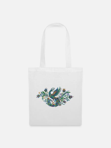 Bunter Pfau Phönix im Jugendstil - Stoffbeutel - Weiß