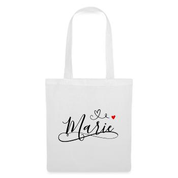 Marie Name Vorname mit Herzdekor - Stoffbeutel - Weiß - Vorne