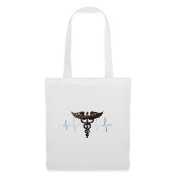 Flügel-Caduceus Herzschlag Design - Stoffbeutel - Weiß - Vorne