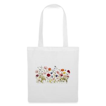 Prairie de fleurs sauvages – Fleurs d’aquarelle naturelles - Sac en tissu - blanc - Devant