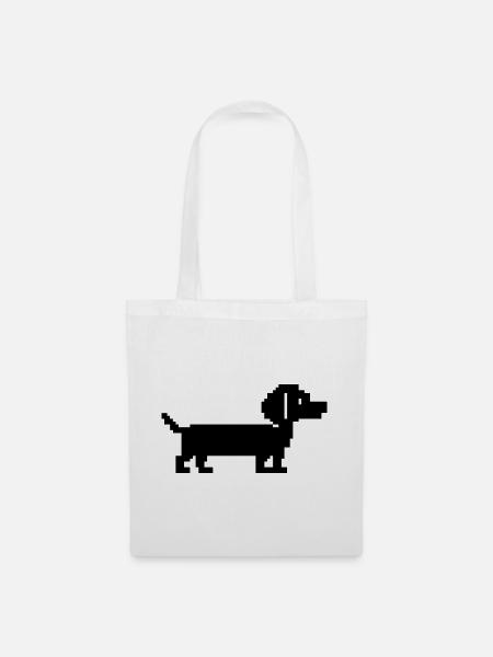 Dackel Dachshund Retro Pixel-Art  - Stoffbeutel - Weiß