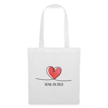 Denk an Dich – Herz Liebe Geschenk - Stoffbeutel - Weiß - Vorne