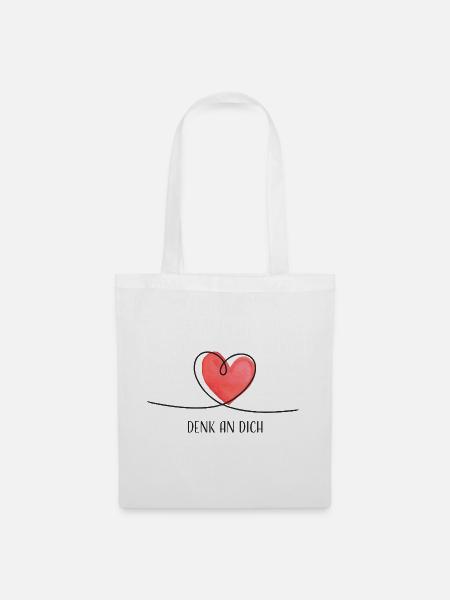 Denk an Dich – Herz Liebe Geschenk - Stoffbeutel - Weiß