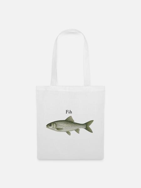 Fih – minimalistischer Fisch - Stoffbeutel - Weiß
