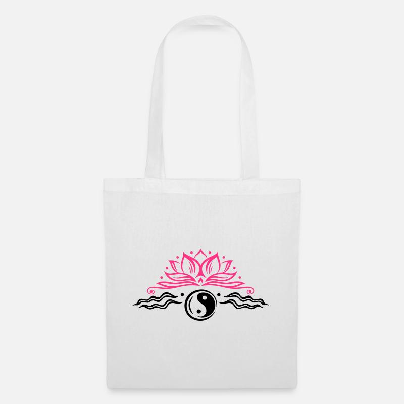 Lotus mit Yin & Yang Symbol - Stoffbeutel - Weiß