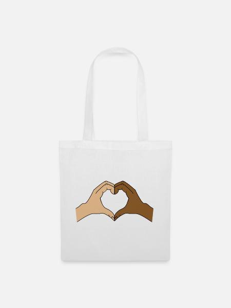 Coloured heart hand motif - customisable - Tote Bag - white