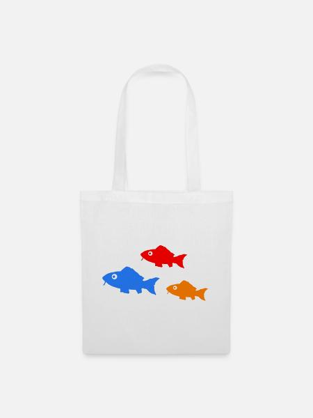 Bunte Fischsilhouetten Trio - Stoffbeutel - Weiß
