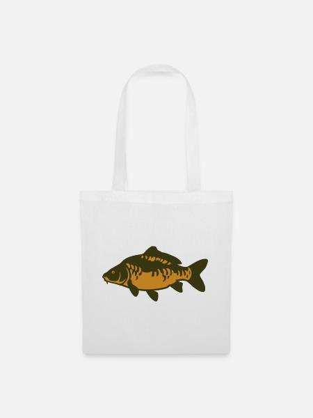 Karpfen Fisch Silhouette - Stoffbeutel - Weiß
