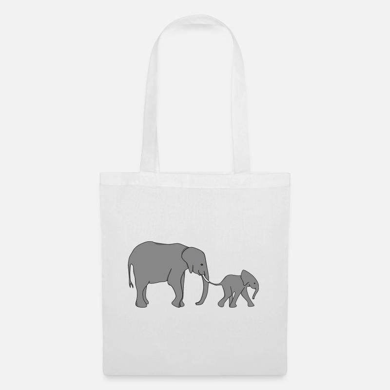 Elefanten Mutter und Kind Baby Elefant - Stoffbeutel - Weiß