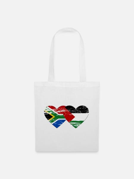 Südafrika Palästina Flagge Herz used - Stoffbeutel - Weiß